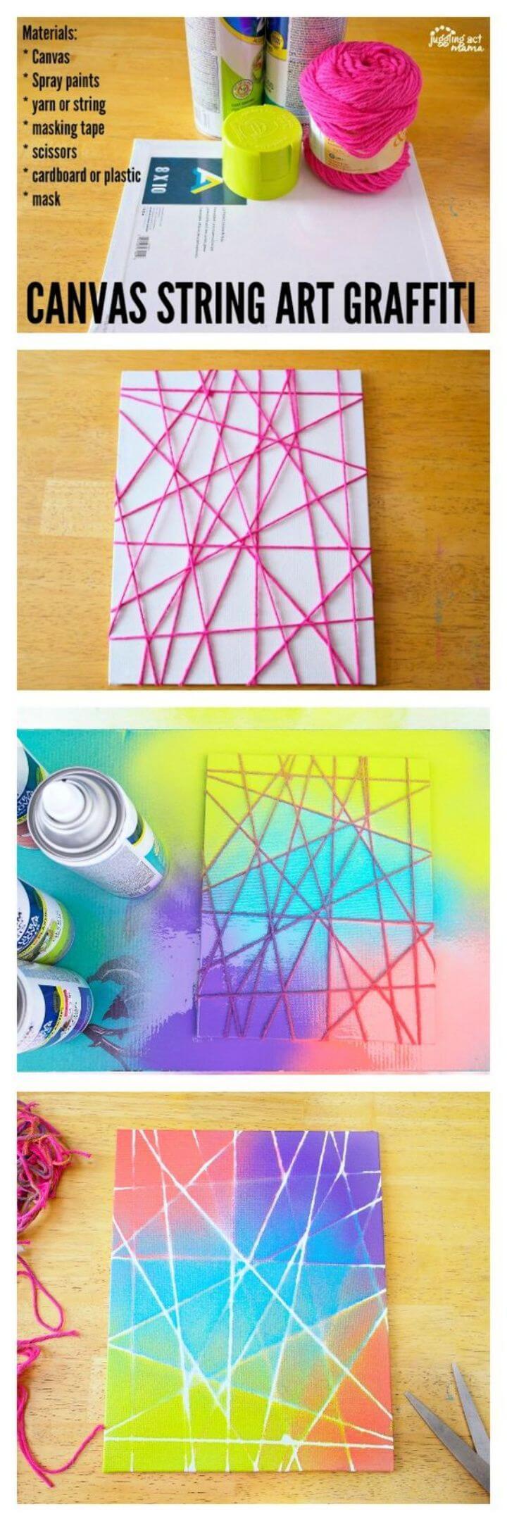 DIY Summer Canvas String Art Graffiti