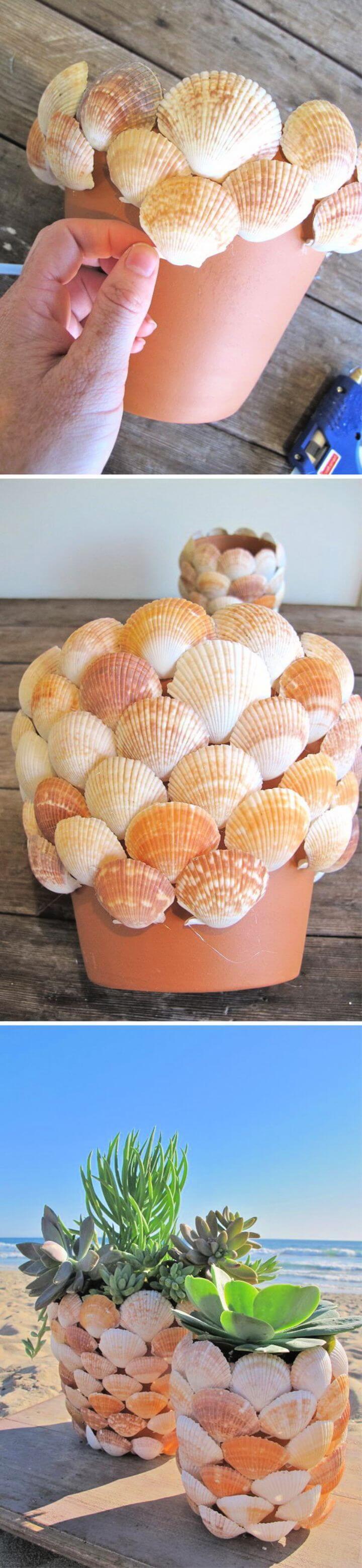 DIY Summer DIY Seashell Succulent Planter