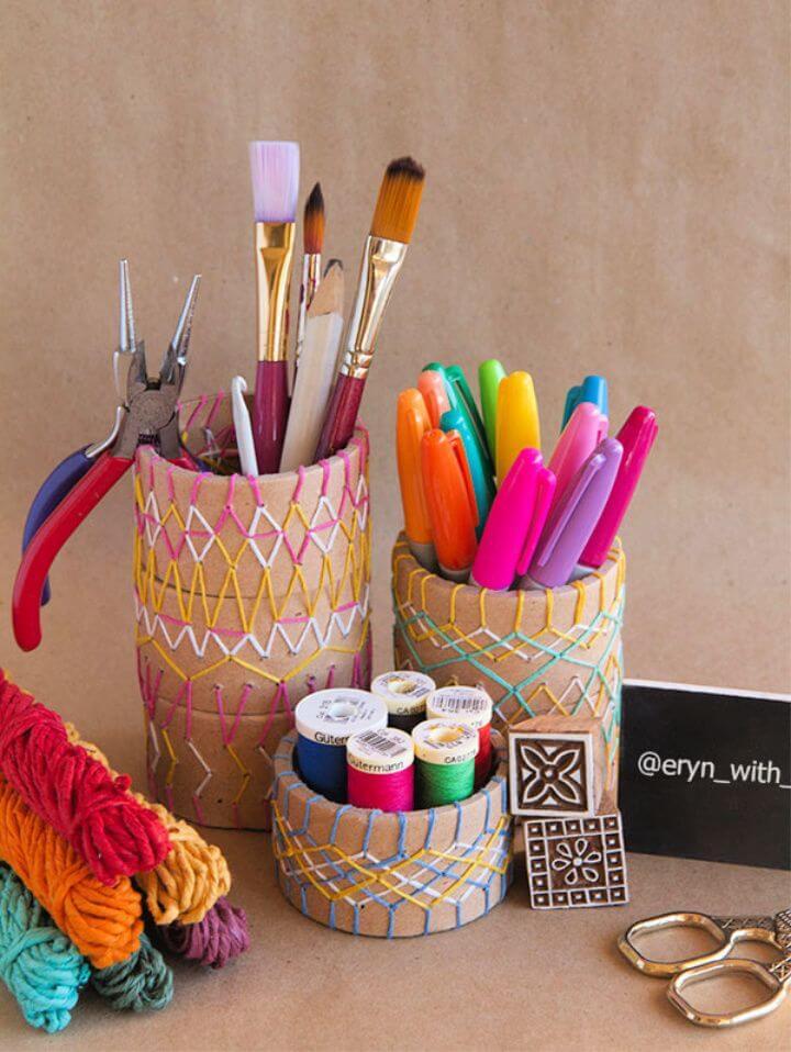 Embroidered Pencil Holder DIY for the Crafty Desk