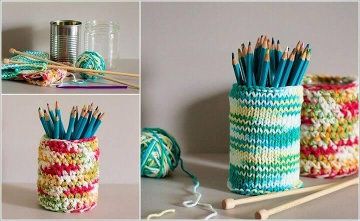 Knit and Crochet Covered Tin Can Holders