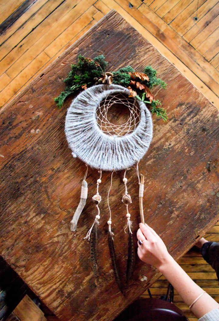 Moon inspired yarn wrapped dream catcher