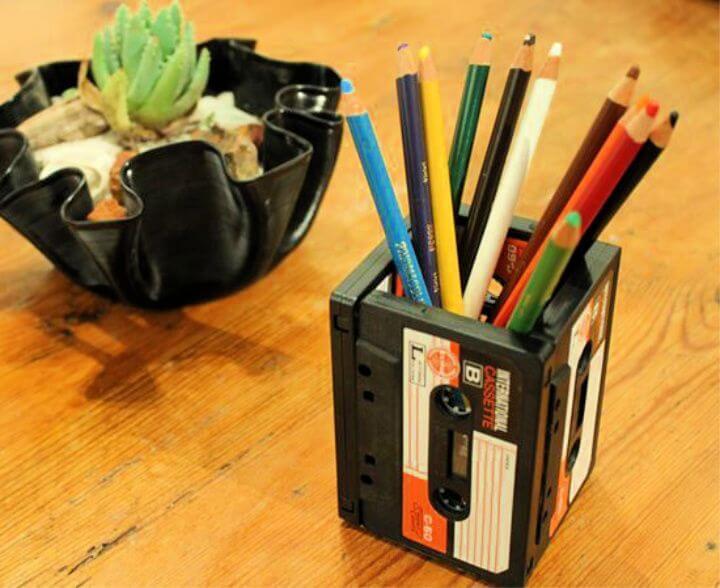Upcycled Cassete Tape Pencil Holder