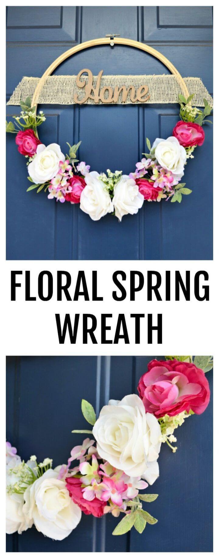 DIY Floral Spring Wreath From An Embroidery Hoop