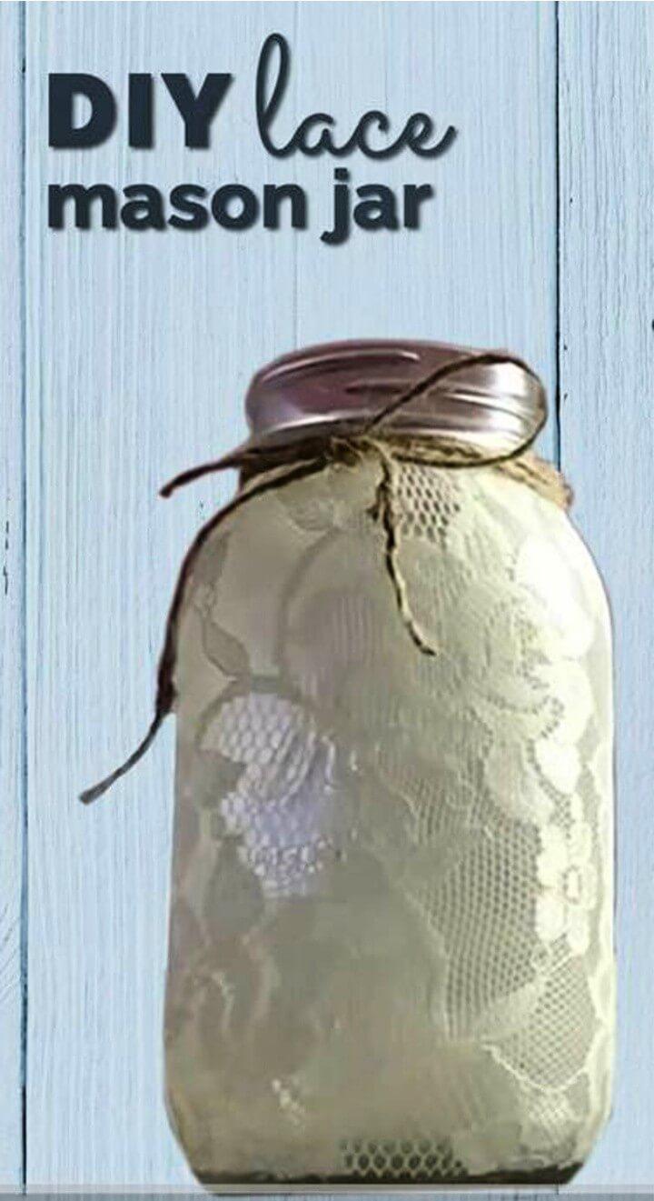 DIY Lace Covered Mason Jar Tutorial