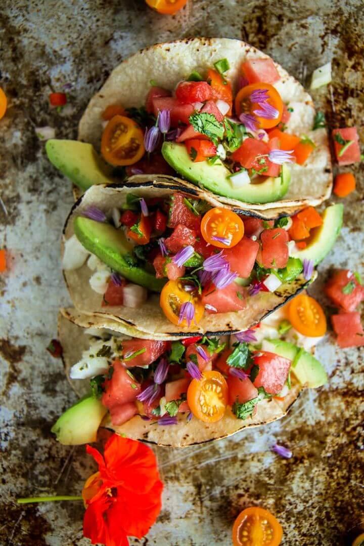 Grilled Halibut Tacos With Watermelon Salsa