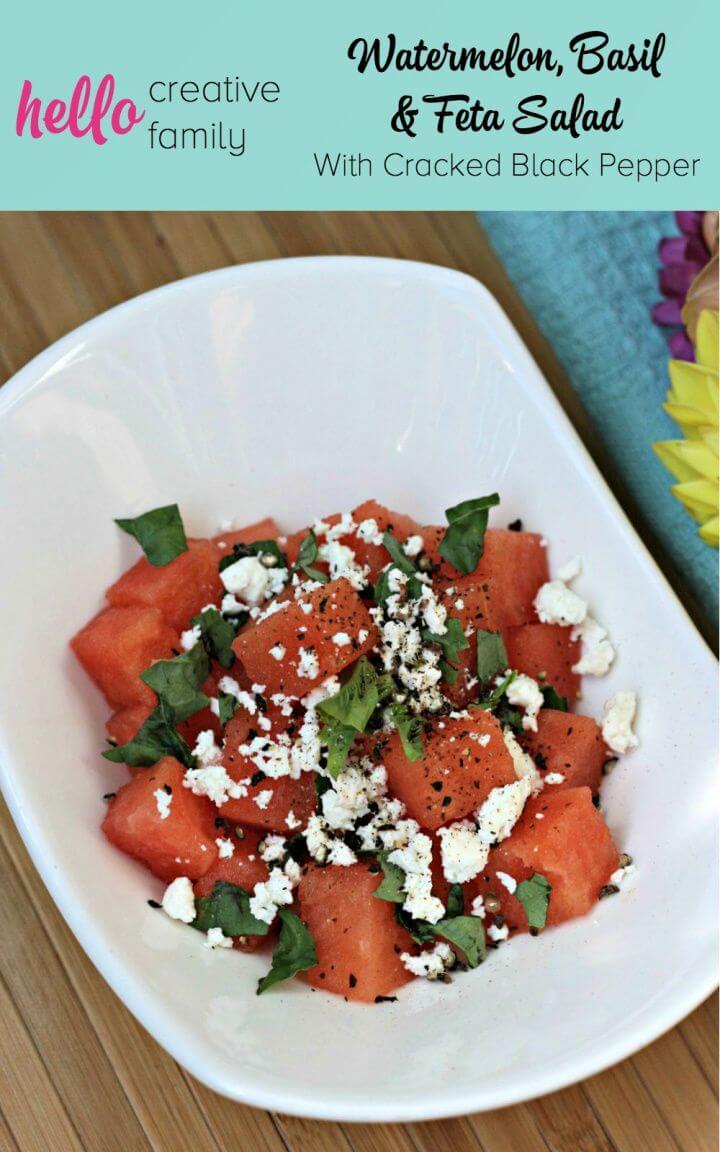 Watermelon Salad Recipe with Basil Feta and Cracked Black Pepper