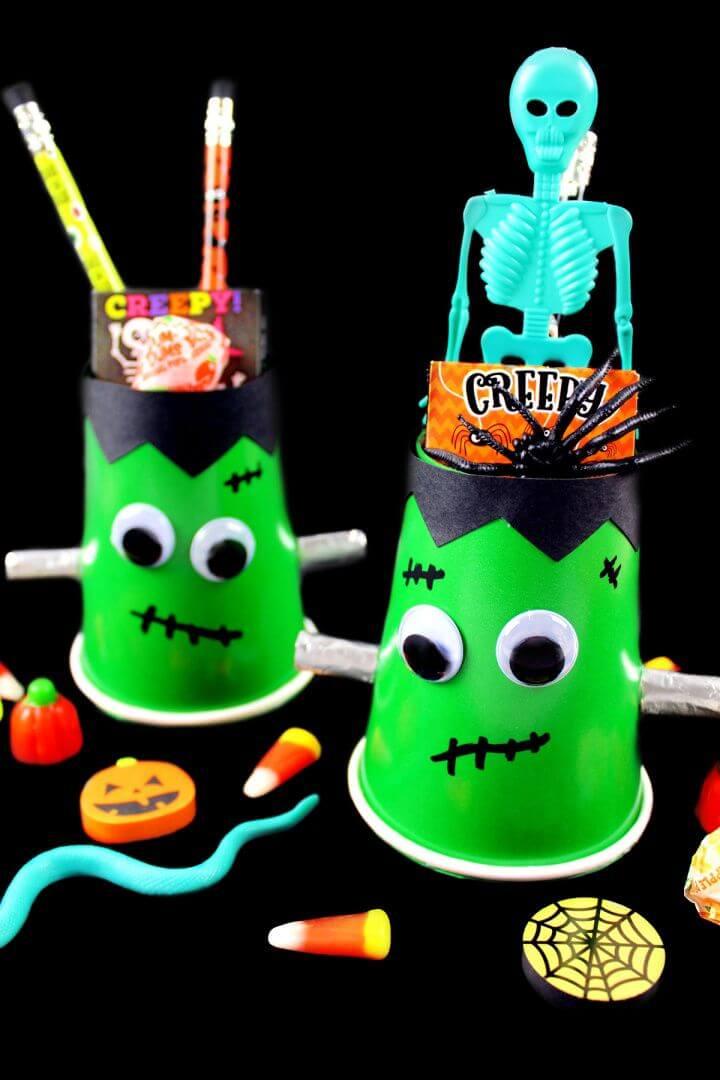 Cute DIY Halloween Frankenstein Treat Cups