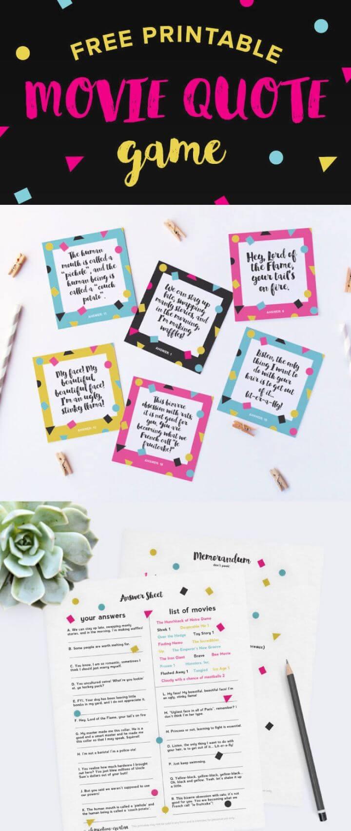 DIY Free Printable Animated Movie Quote Game For Kids