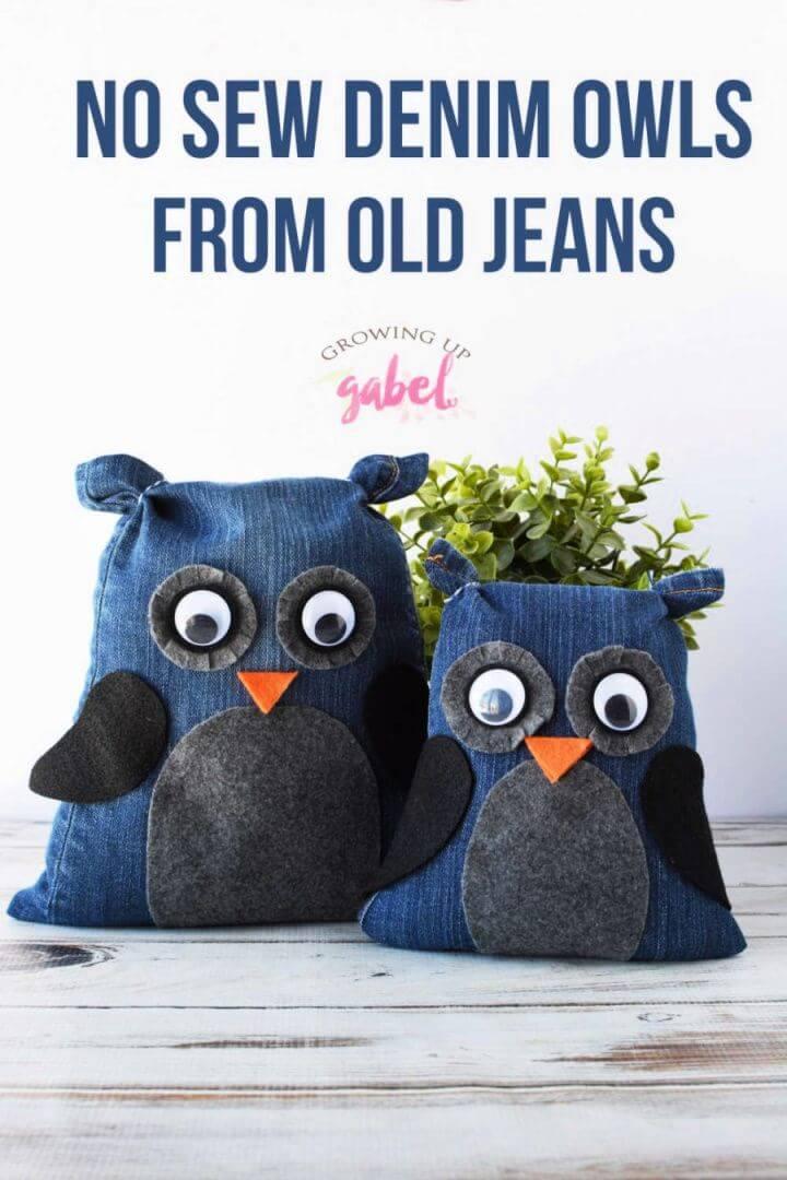 DIY No Sew Denim Owls from Old Jeans