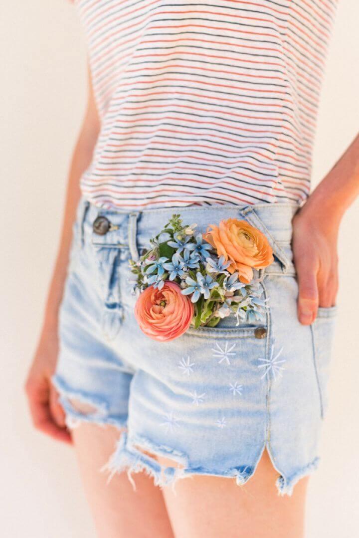 Easy DIY Firework Embroidered Jean Shorts Idea