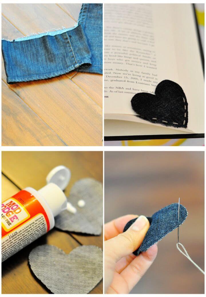 Easy DIY Old Denim Corner Heart Bookmark