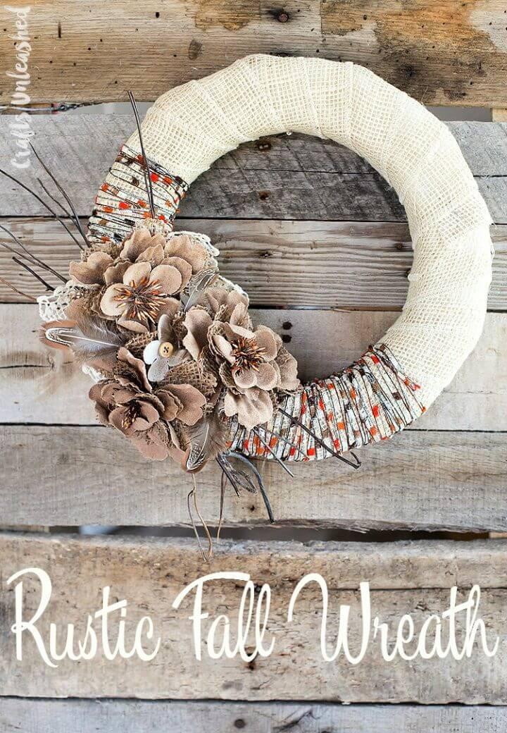 Easy DIY Rustic Burlap Yarn Fall Wreath
