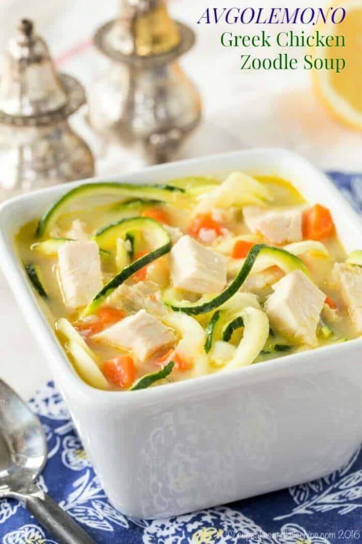 Greek Avgolemono Chicken Zoodle Soup