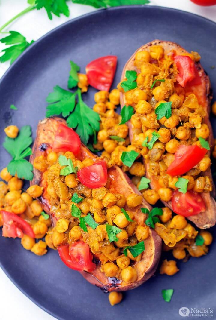 How To Baked Sweet Potato With Garam Masala Chickpeas