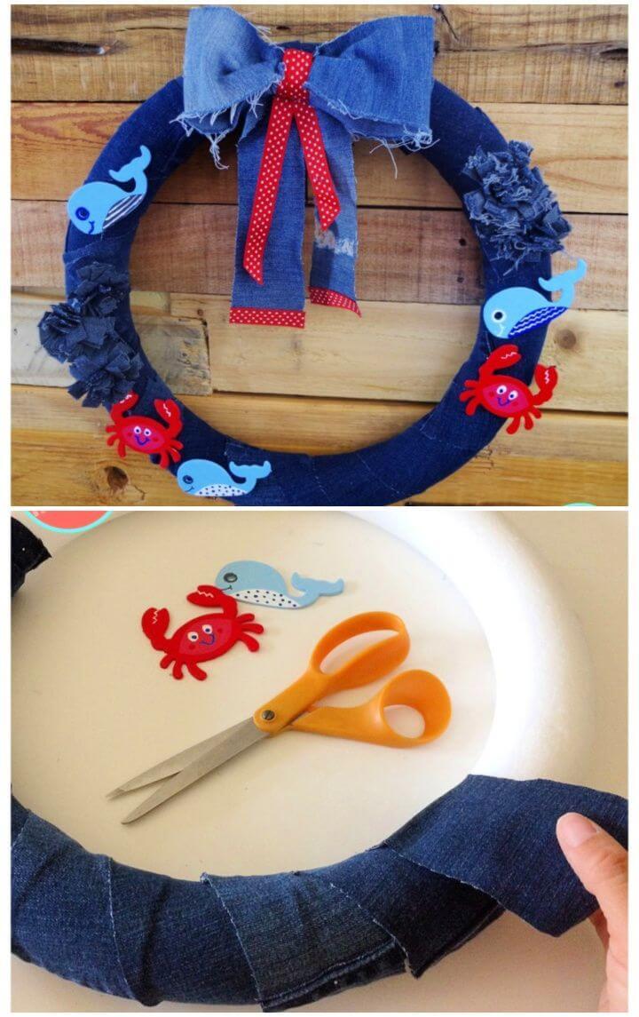 How to Make a DIY Cute Nautical Wreath from Old Jeans