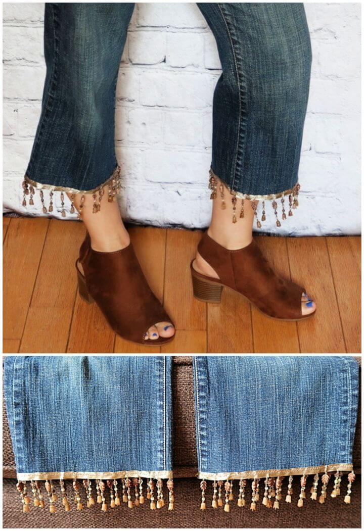 How to Upcycle Old Jeans with Beaded Fringe
