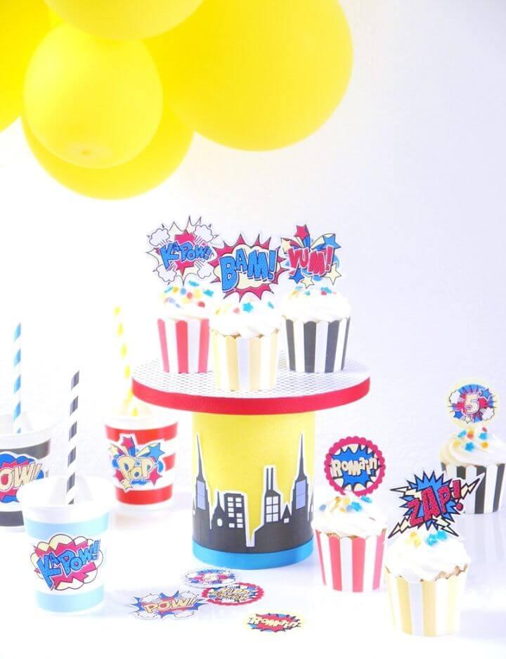 Make A DIY Superhero Birthday Cupcake Stand For Kids