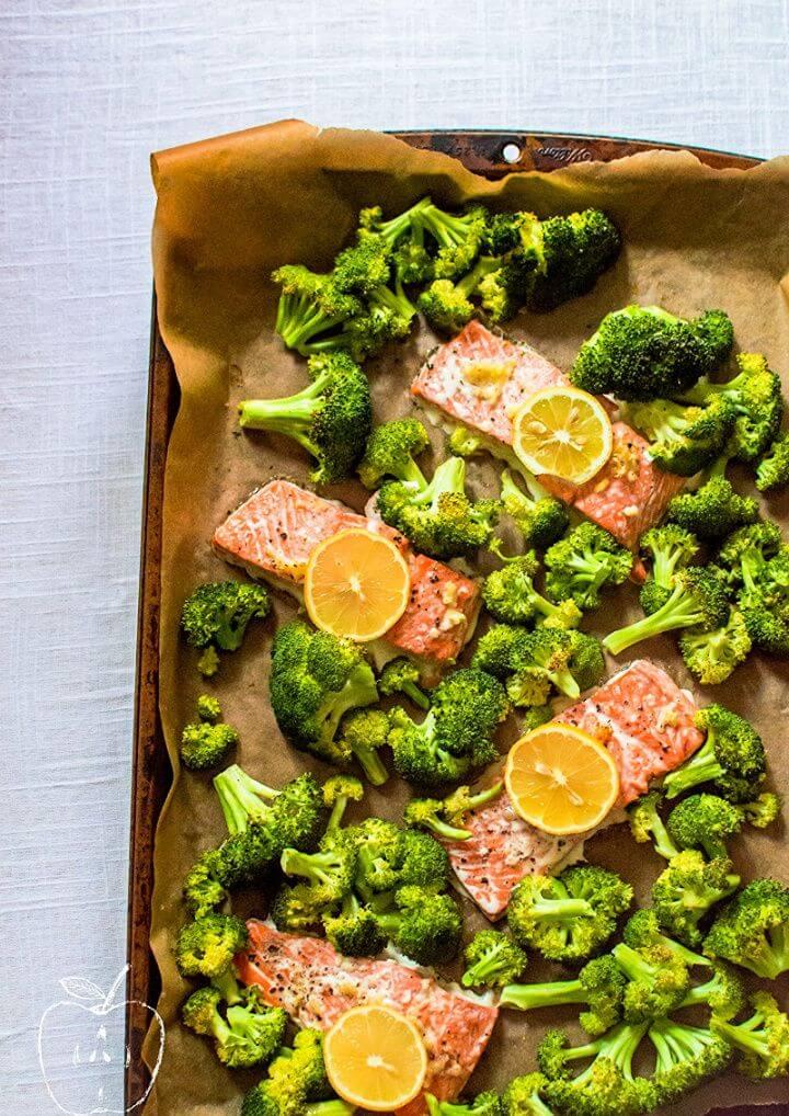 One Sheet Roasted Garlic Salmon Broccoli