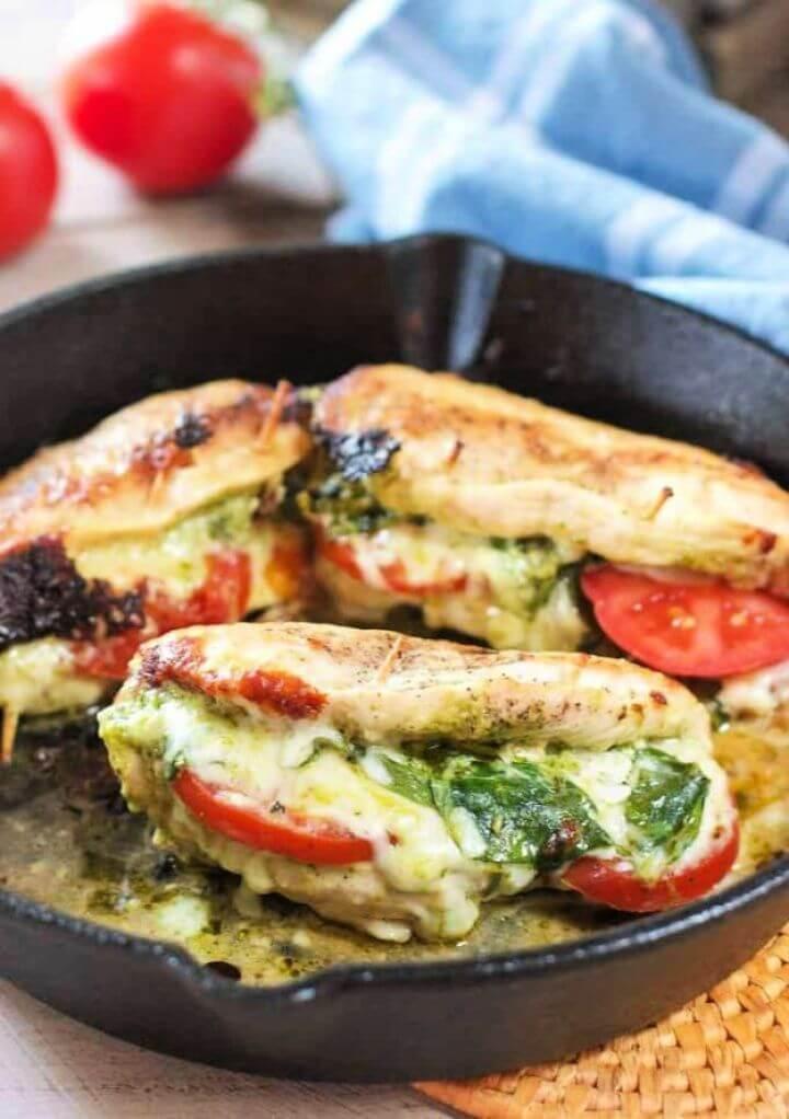 Pesto Mozzarella And Tomato Stuffed Chicken Breasts