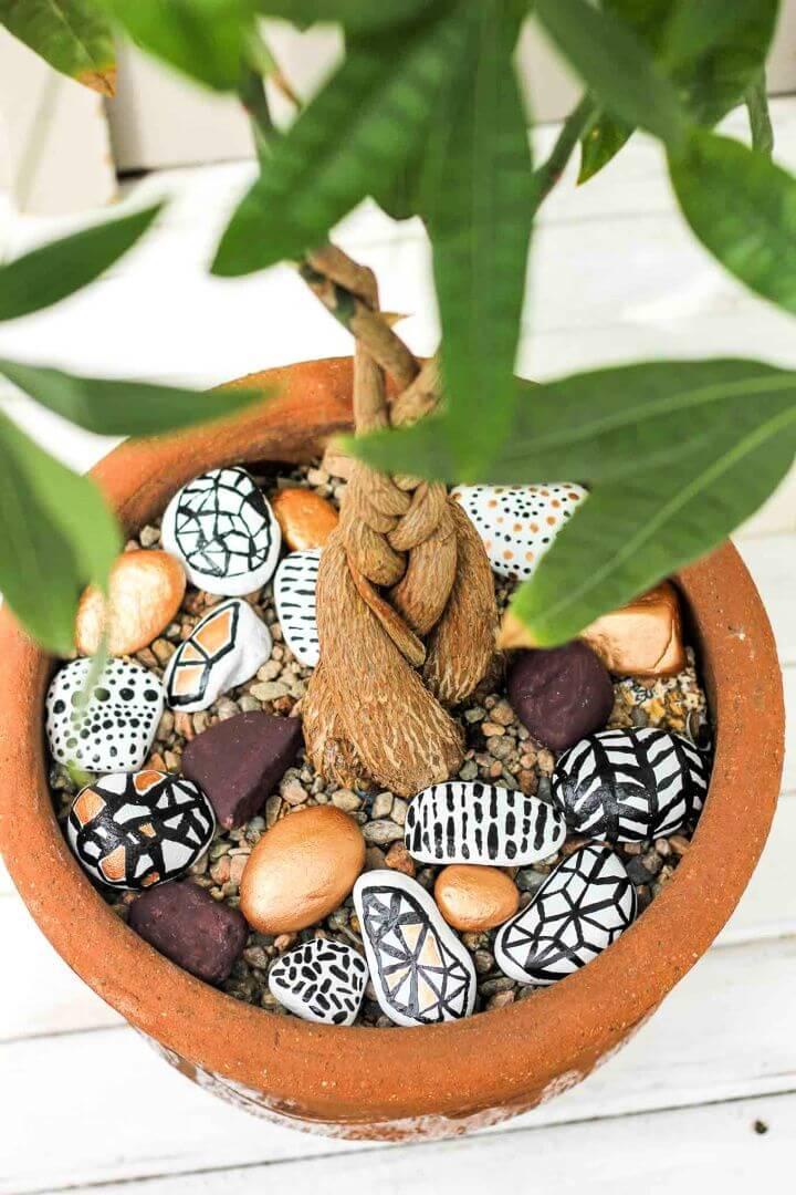 Potted Plant Accents Hand Painted Rocks