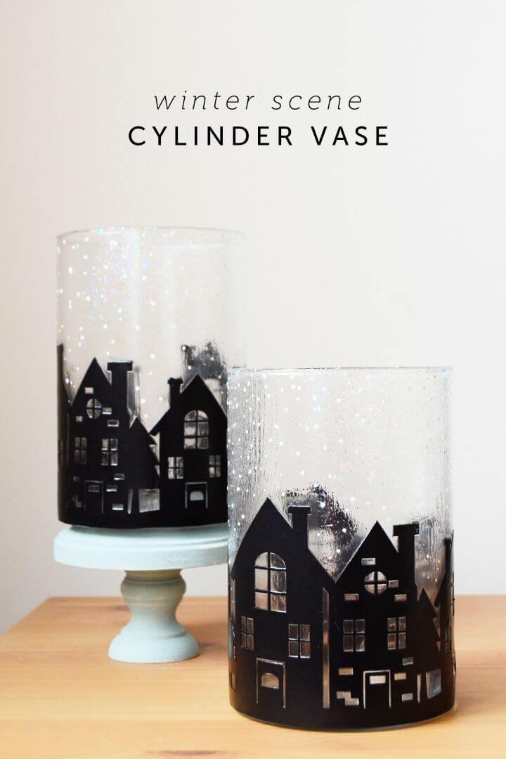 Simple DIY Winter Scene Cylinder Vase Decor