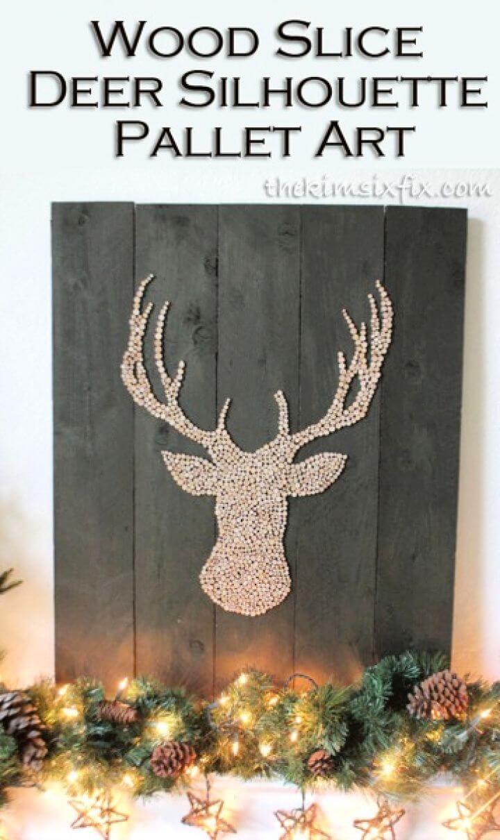 Simple DIY Wood Slice Deer Head Silhouette Pallet Art