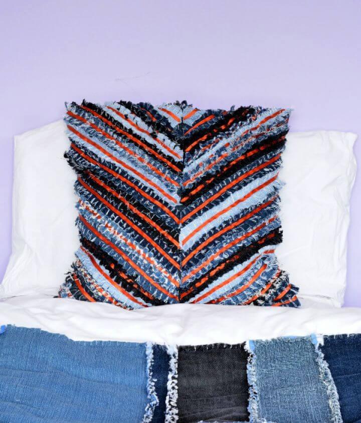Upcycle Old Jeans Into This Cute Chevron Denim Cushion