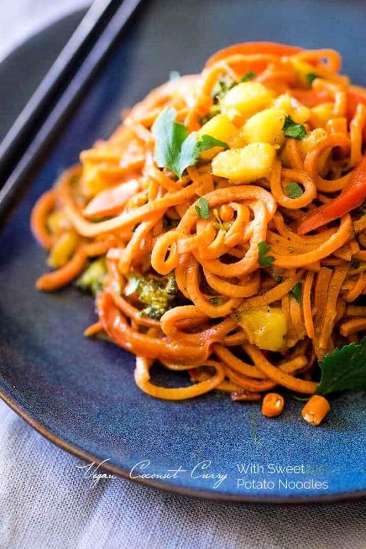 Vegan Coconut Curry With Sweet Potato Noodles