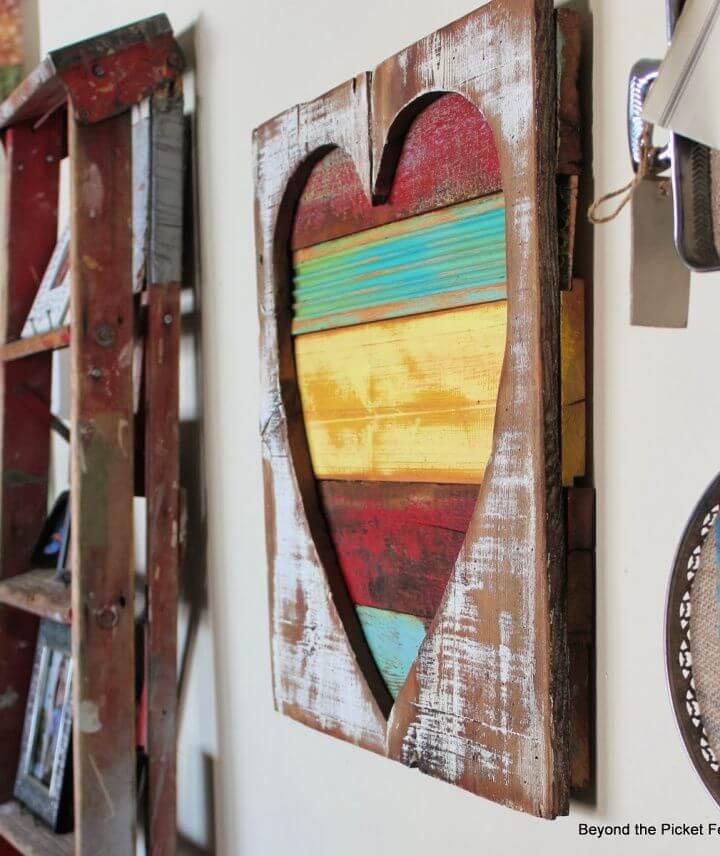 Colorful Rustic Heart Hanging with Rough Wood