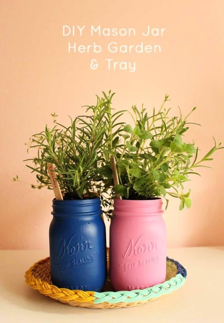 Cute DIY Painted Mason Jar Herb Garden