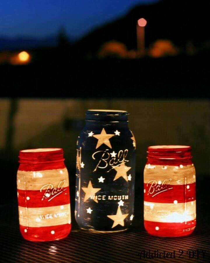 Cute DIY Patriotic Mason Jar Lanterns