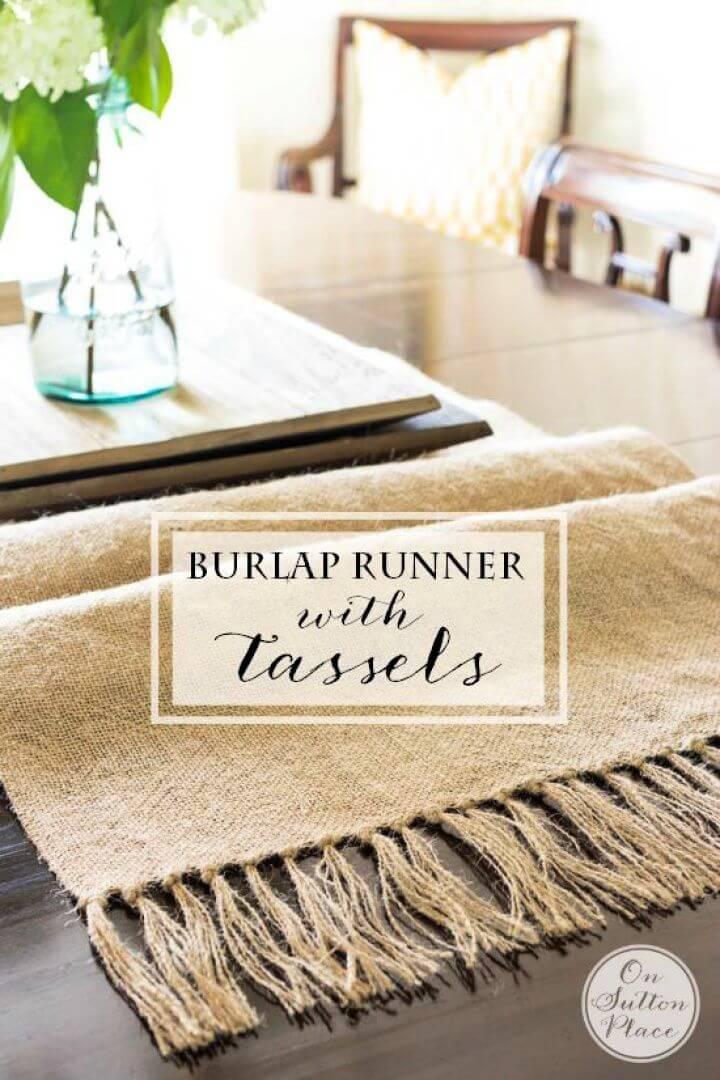 DIY Burlap Table Runner with Tassels