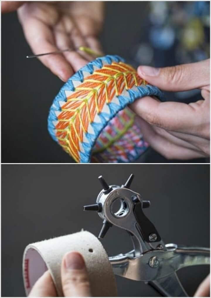 DIY Embroidered Cardboard Bracelet