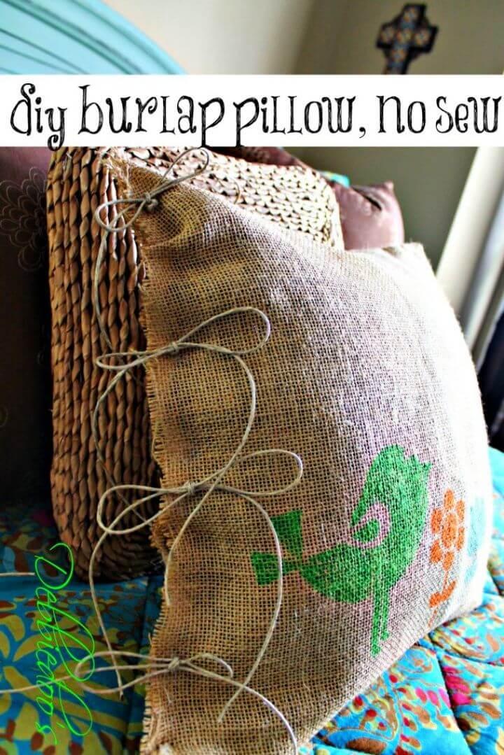 DIY No Sew Burlap Pillow Stenciled With Fabric Markers