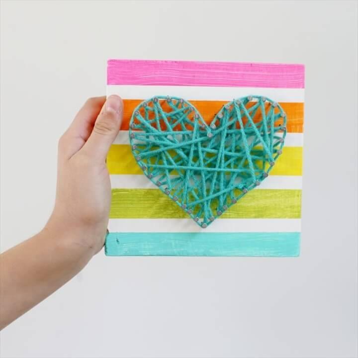 DIY Summer Craft String Heart Wall Art Tutorial