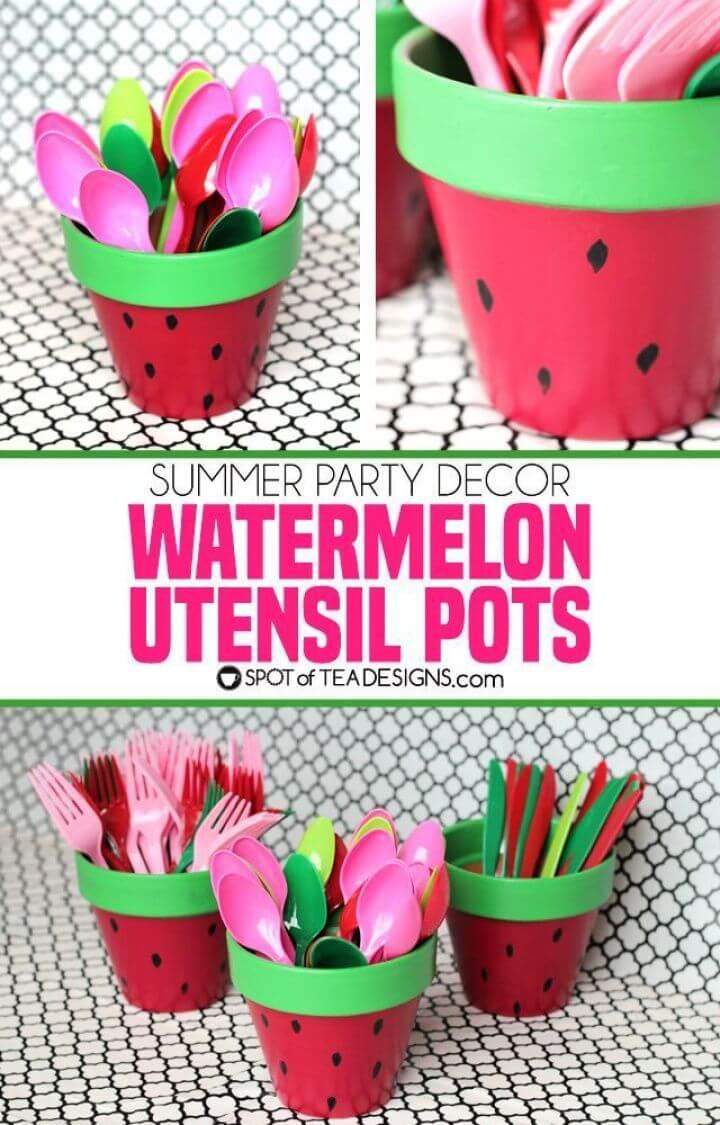DIY Watermelon Utensil Holders from Terracotta Pots