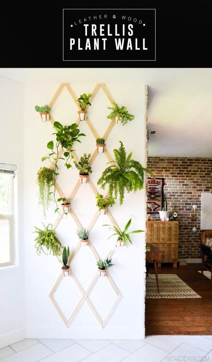 DIY Wood and Leather Trellis Plant Wall