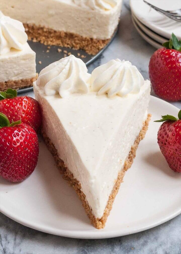 EASY No Bake Raspberry Swirl Cheesecake