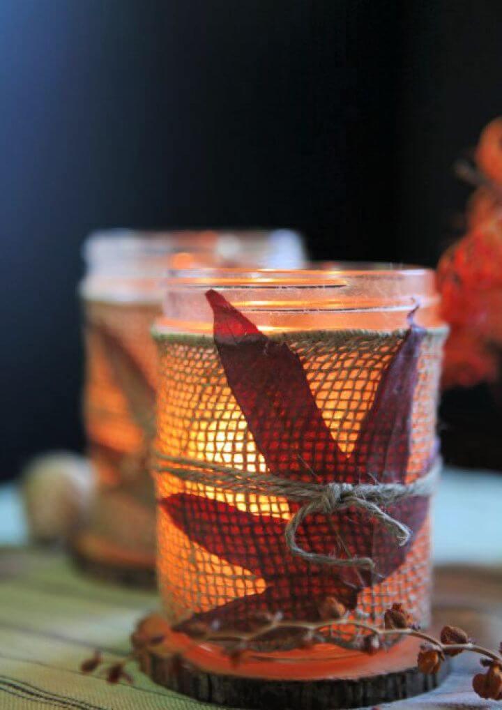 Fall Leaves and Burlap DIY Candles
