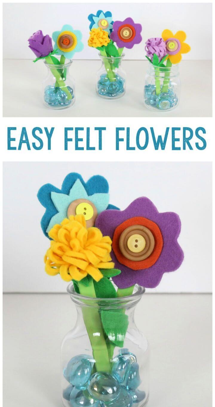 Felt Button And Popsicle Stick Flowers