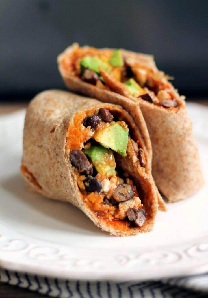 Healthy Sweet Potato Black Bean Avocado Breakfast Burritos