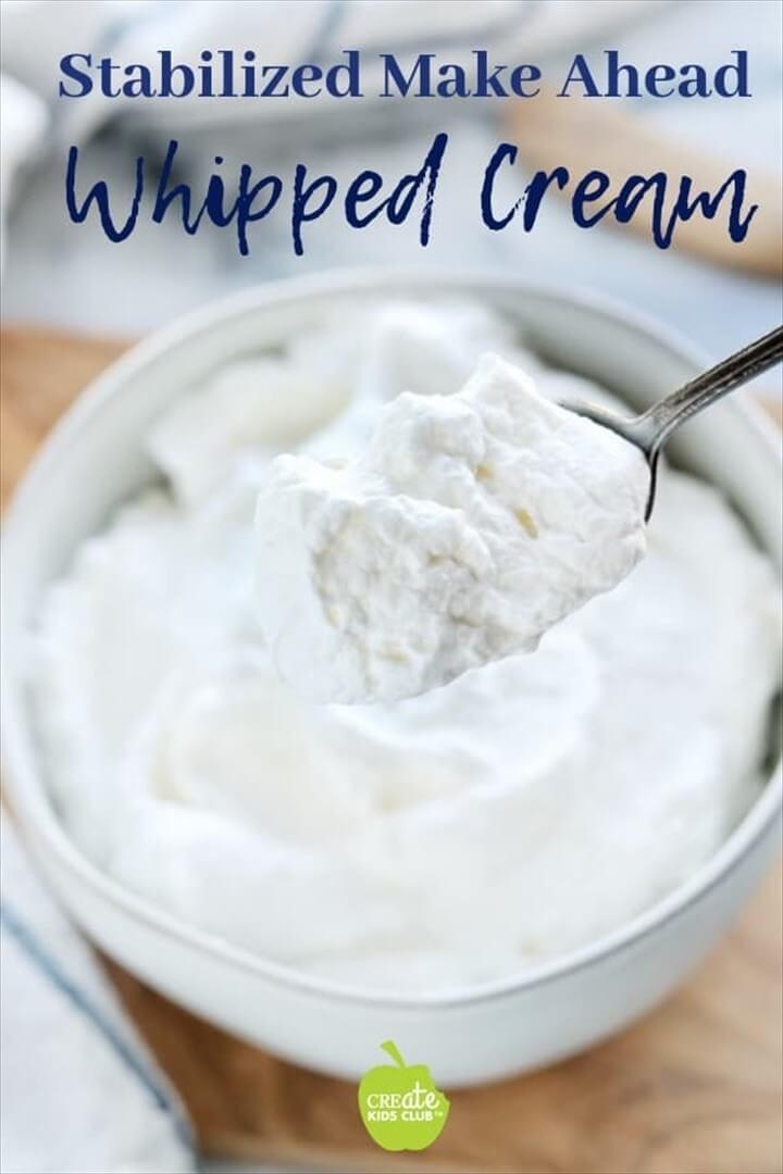 Homemade Stabilized Whipped Cream Recipe with heavy whipping cream