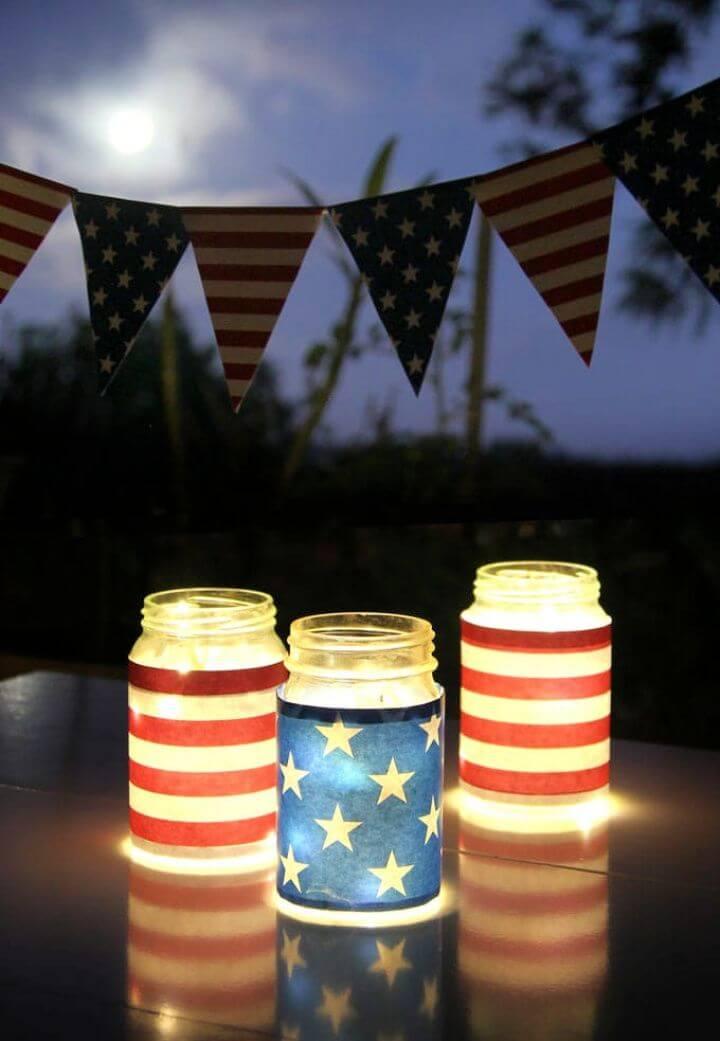 July 4th Mason Jar Lights Decorations