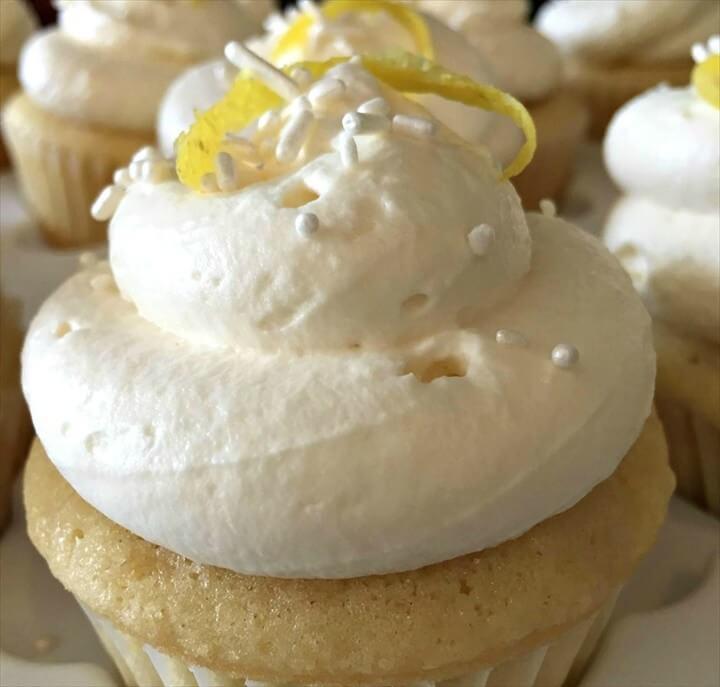 Lemon Cupcakes with Lemon Curd Filling and Lemony Whipped Cream Frosting