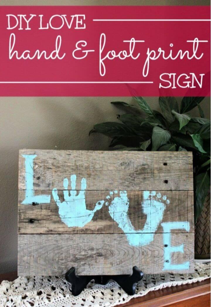 Love Hand Foot Print Wood Pallet Sign