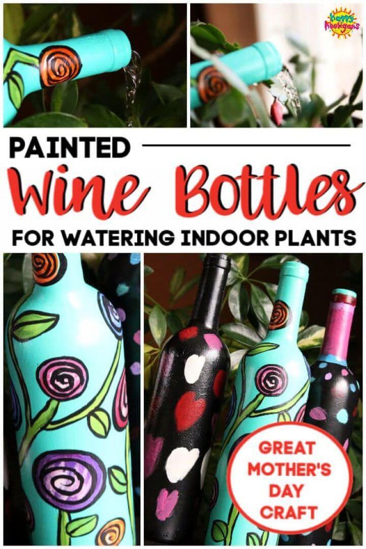 Painted Wine Bottles for Watering Indoor Plants