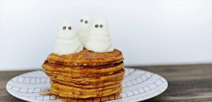 Pumpkin Pancakes Recipe with Whipped Cream Ghosts