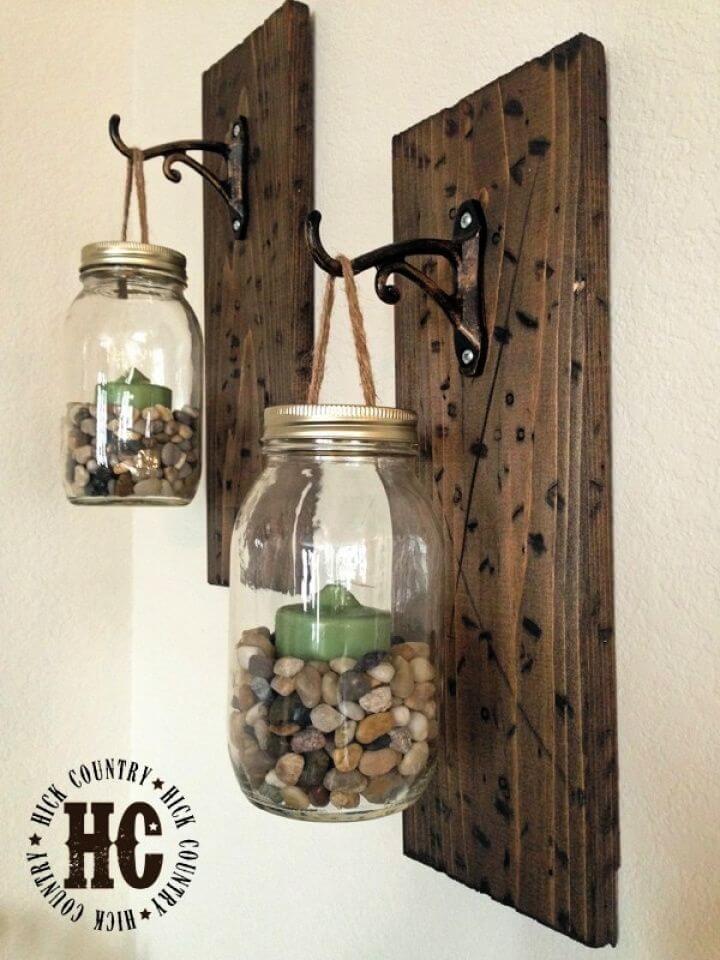 Rustic DIY Mason Jar Wall Lanterns