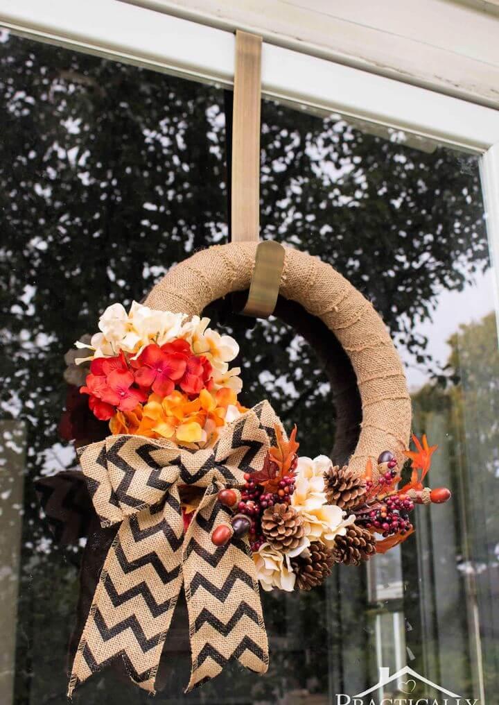 Simple DIY Burlap Wreath With Fall Flowers