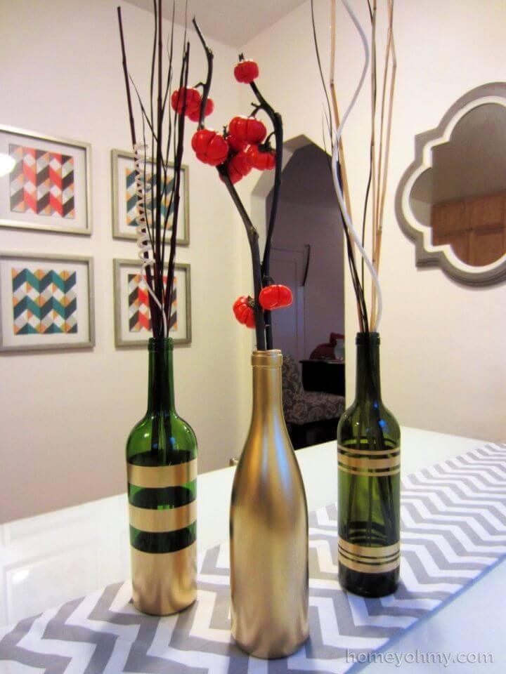 Spray Painted Wine Bottles For Fall Decorating